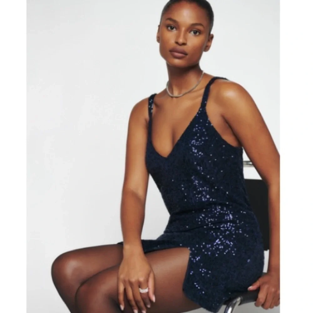 NWT Reformation Jimmy Dress Navy Sequin Size Medium